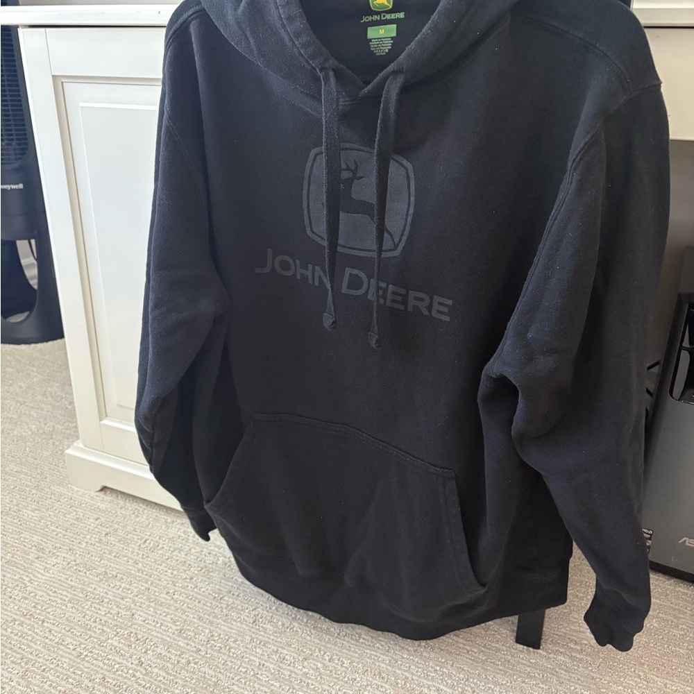John Deere Black Pullover Hoodie with Subtle Logo